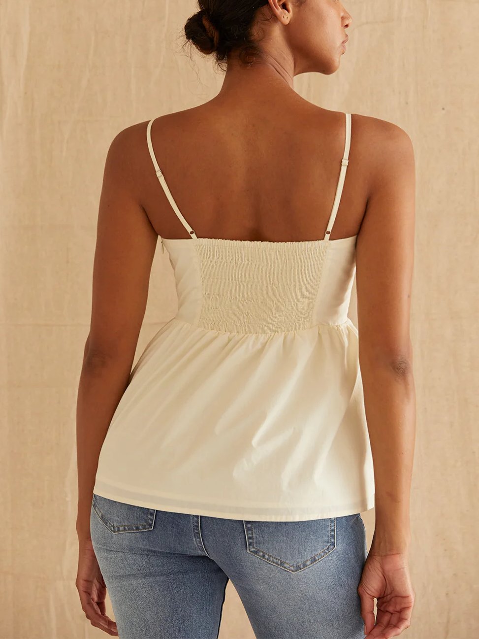 CRESCENT MINDY PLEATED BABY DOLL CAMISOLE TOP CREAM