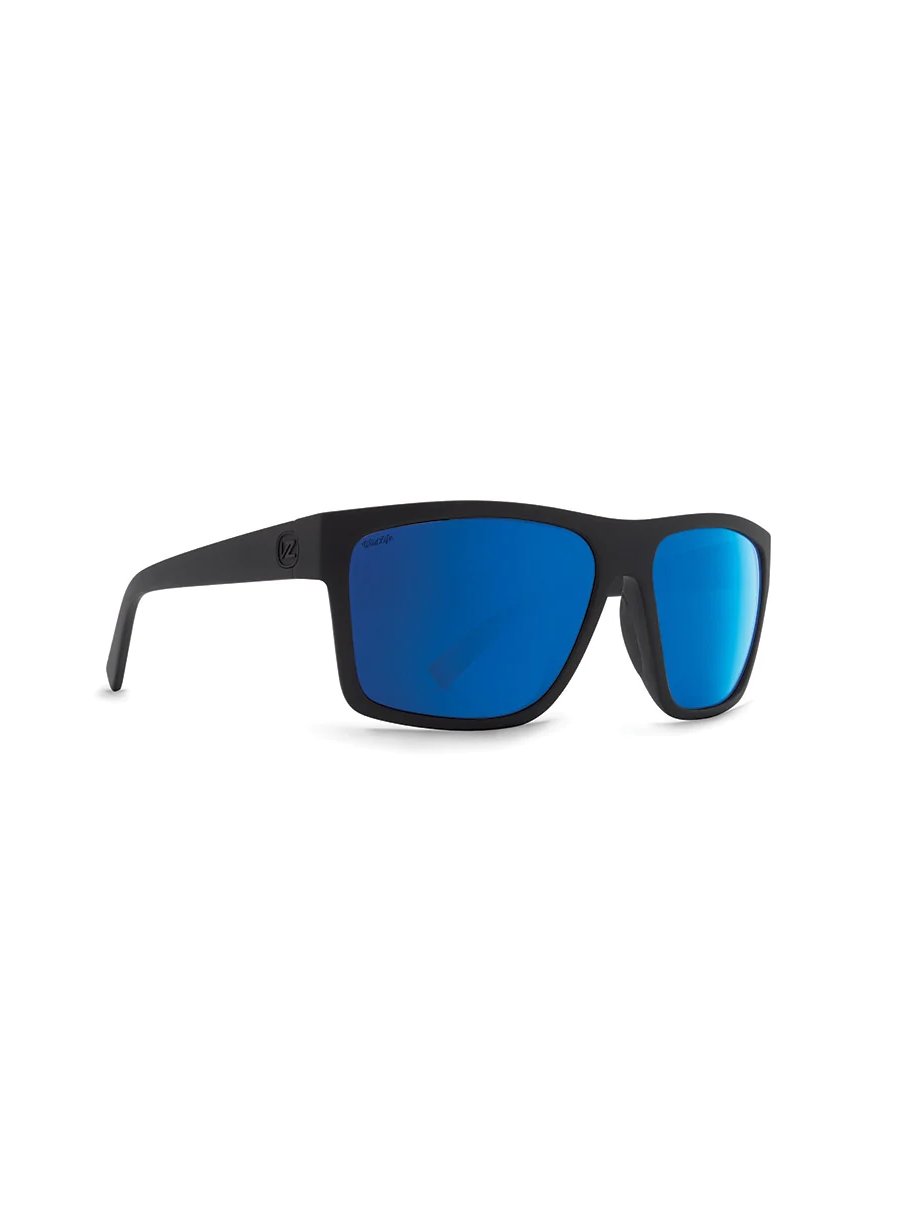 VON ZIPPER DIPSTICK POLARIZED SUNGLASSES BLACK SATIN BLUE FLASH DETAIL