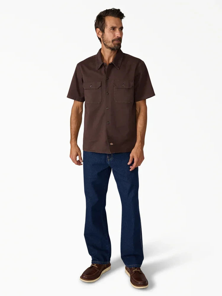 DICKIES WORN IN LW WORK SHIRT BROWN