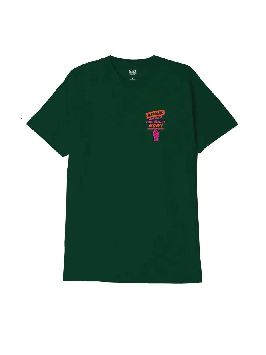 OBEY OBEY END POLICE BRUTALITY T-SHIRT FOREST GREEN