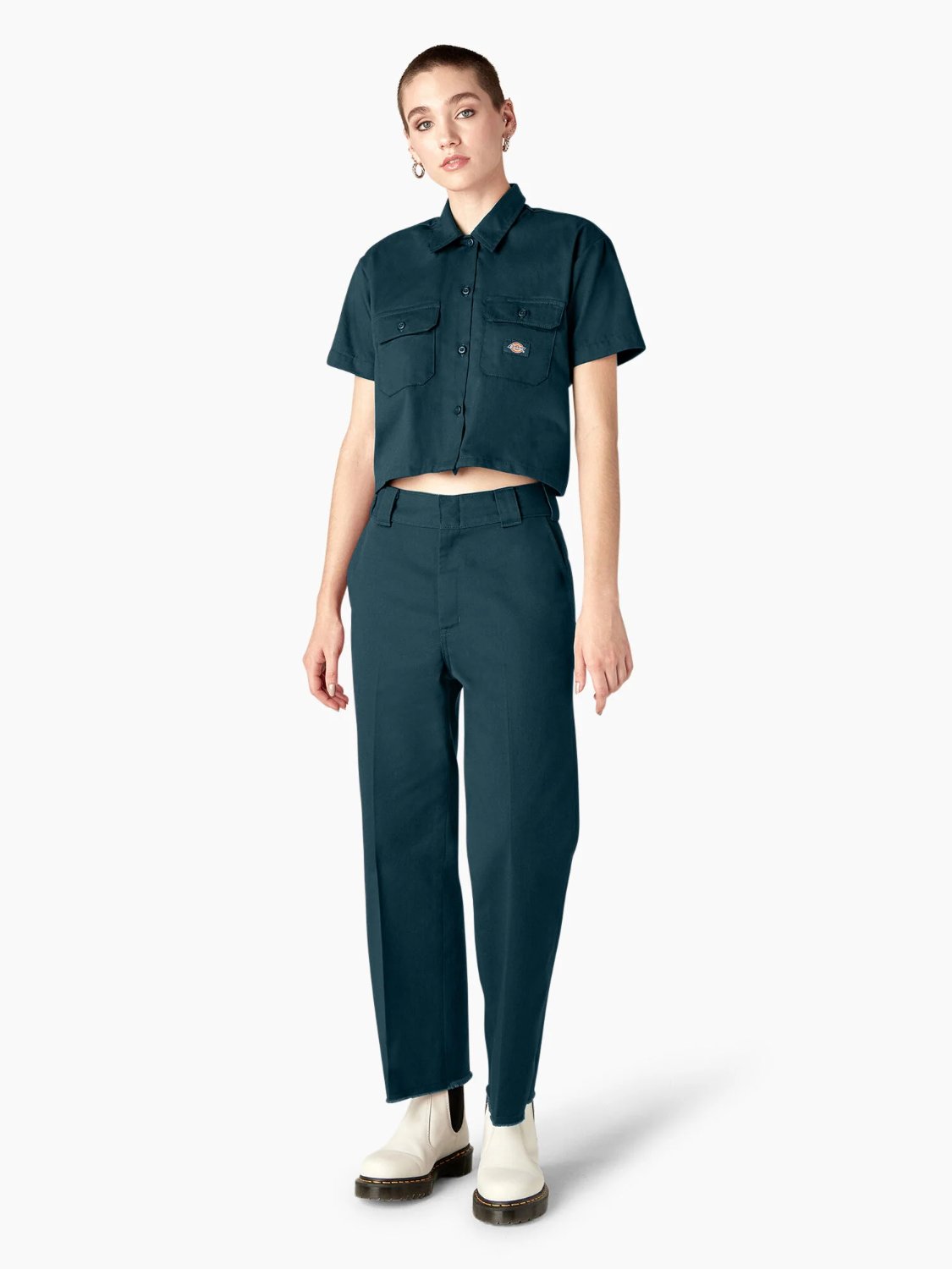 DICKIES RELAXED FIT CROPPED WORK SHIRT REFLECTING POND