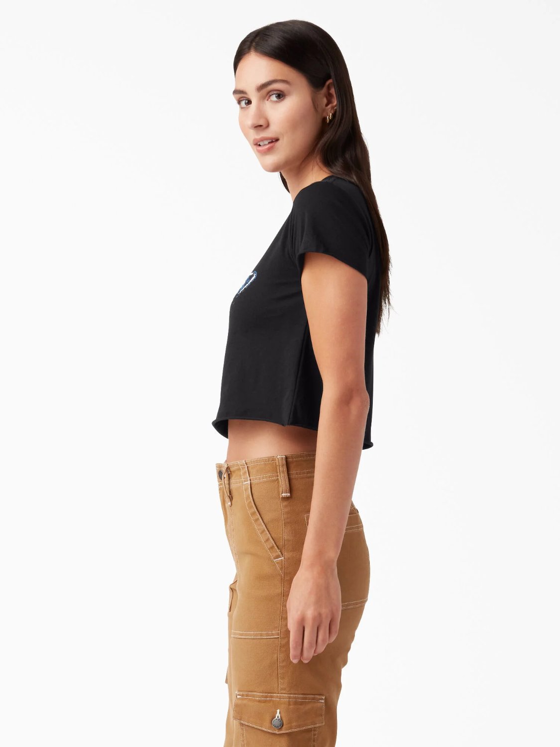 DICKIES DISTRESSED LOGO CROPPED T-SHIRT BLACK