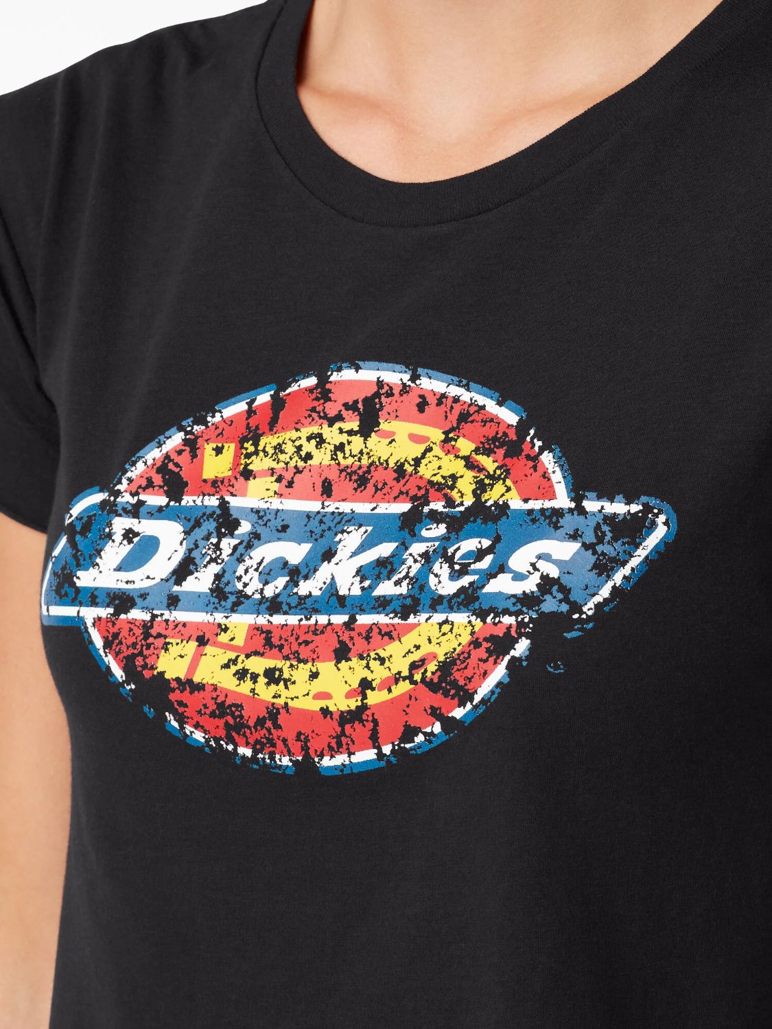 DICKIES DISTRESSED LOGO CROPPED T-SHIRT BLACK