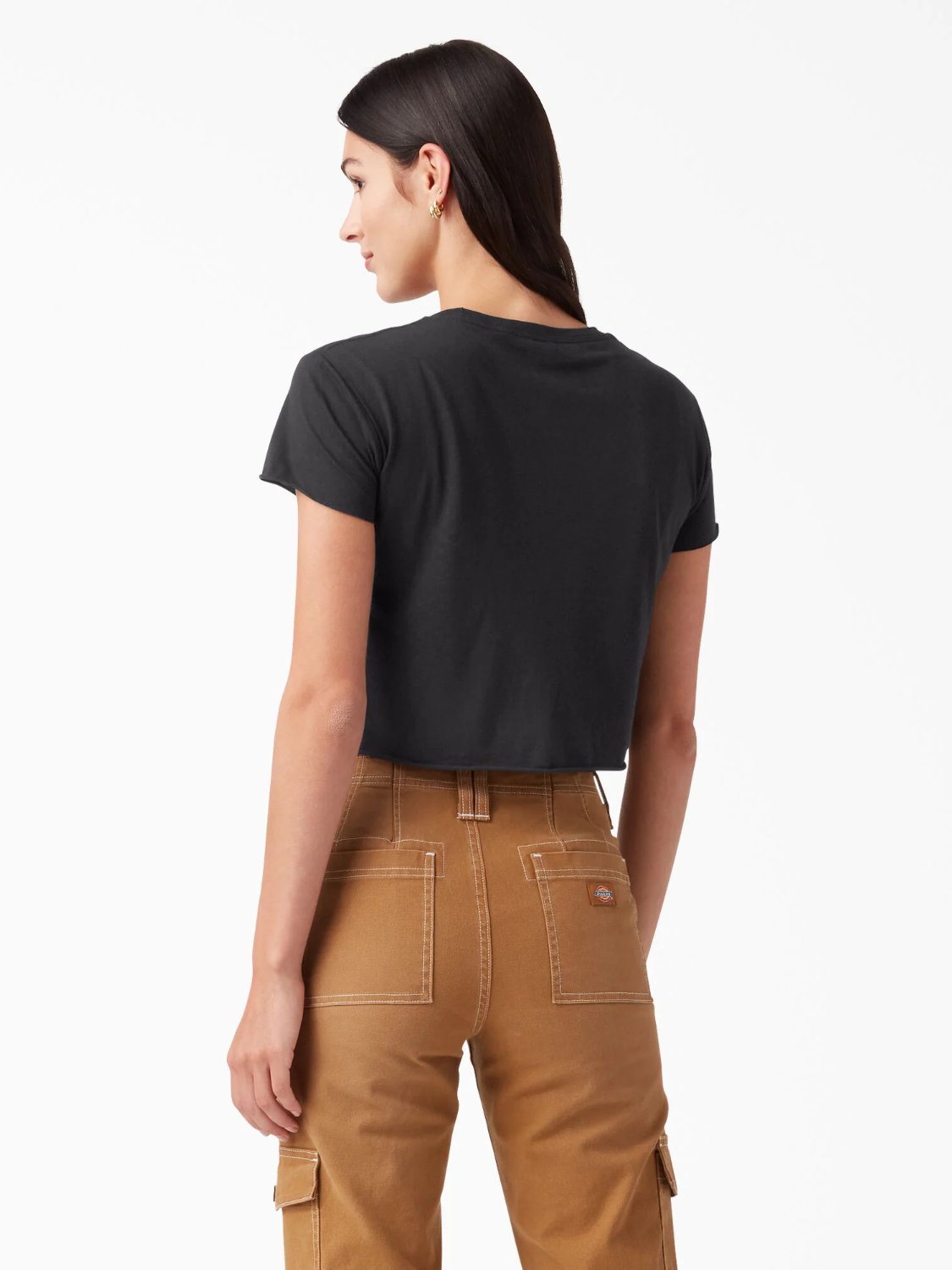 DICKIES DISTRESSED LOGO CROPPED T-SHIRT BLACK