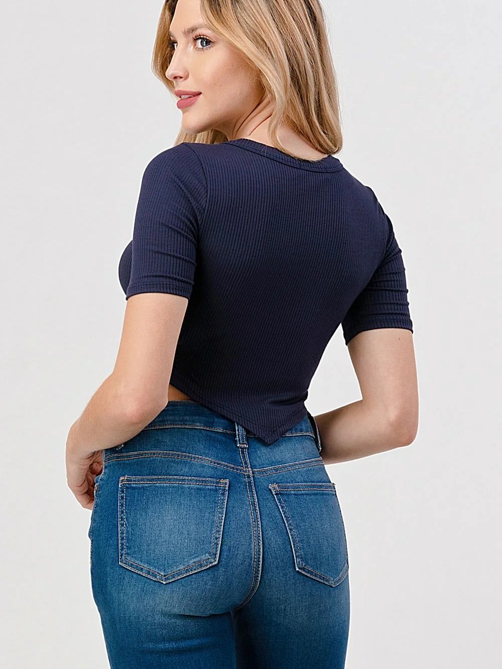 HASHTTAG CAP SLEEVE RIB TOP NAVY