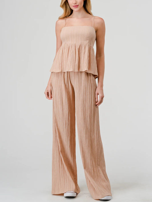 HASHTTAG TEXTURED WIDE LEG PANT SEPIA