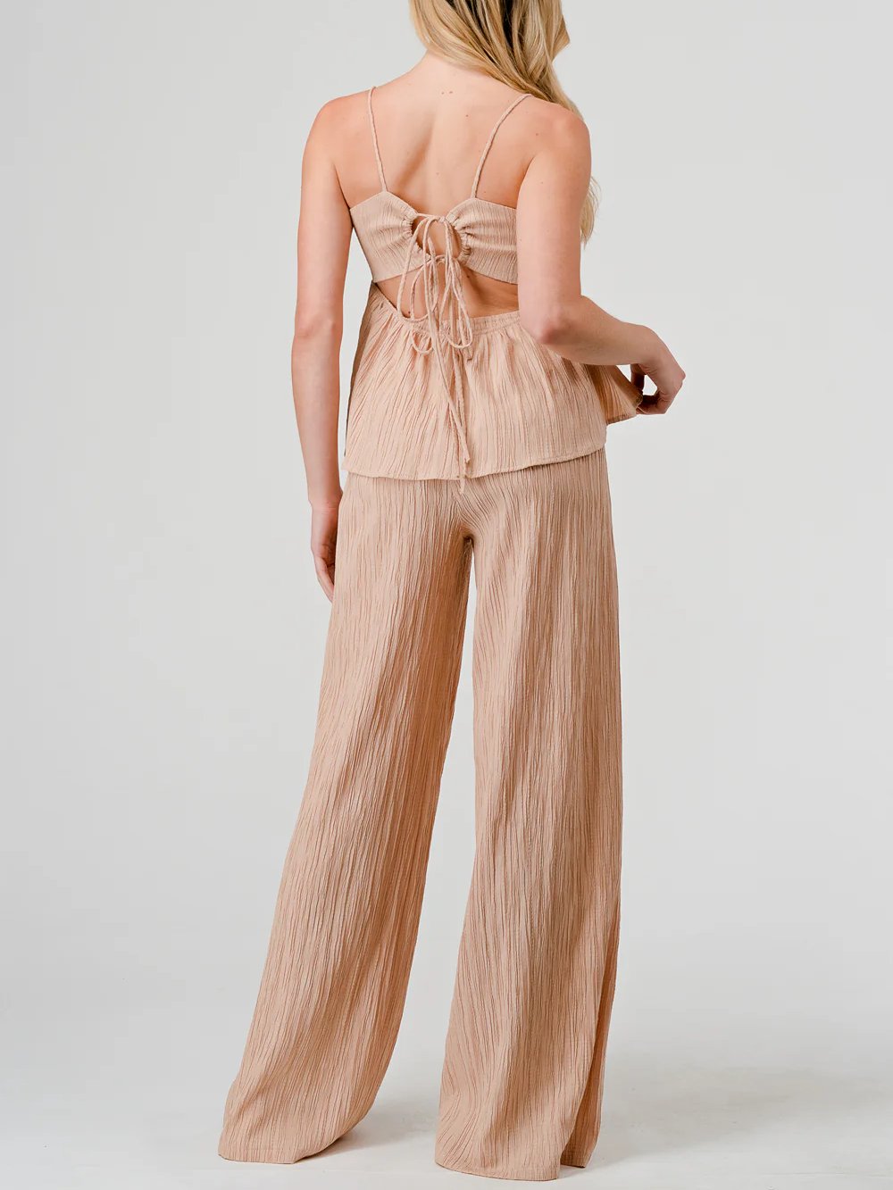 HASHTTAG TEXTURED WIDE LEG PANT SEPIA