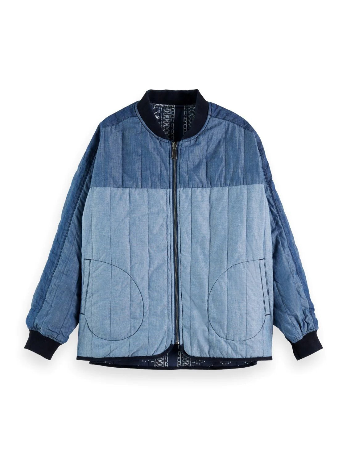 SCOTCH & SODA REVERSIBLE CHAMBRAY BOMBER JACKET INDIGO