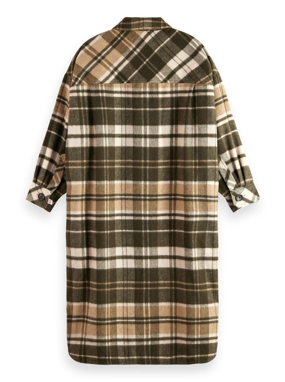 SCOTCH & SODA WOOL CHECKED LONG SHIRT JACKET FIELD GREEN