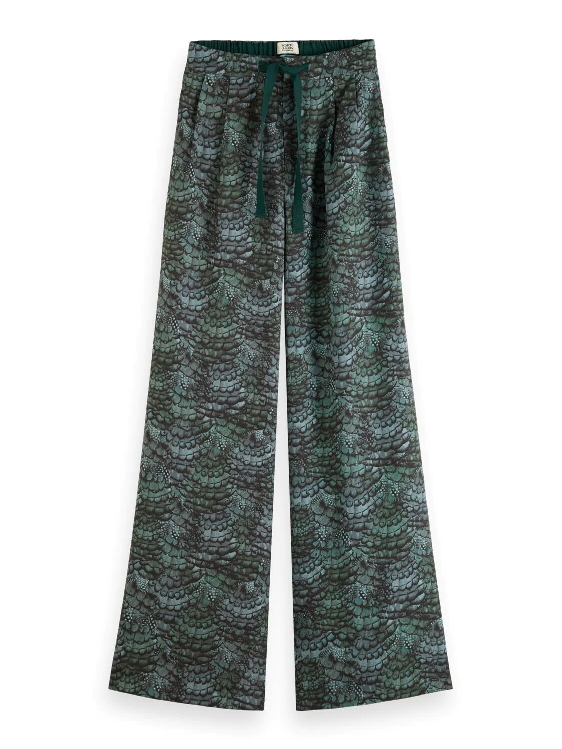 SCOTCH & SODA ELINA HIGH RISE WIDE LEG PANT FEATHER BOTTLE GREEN