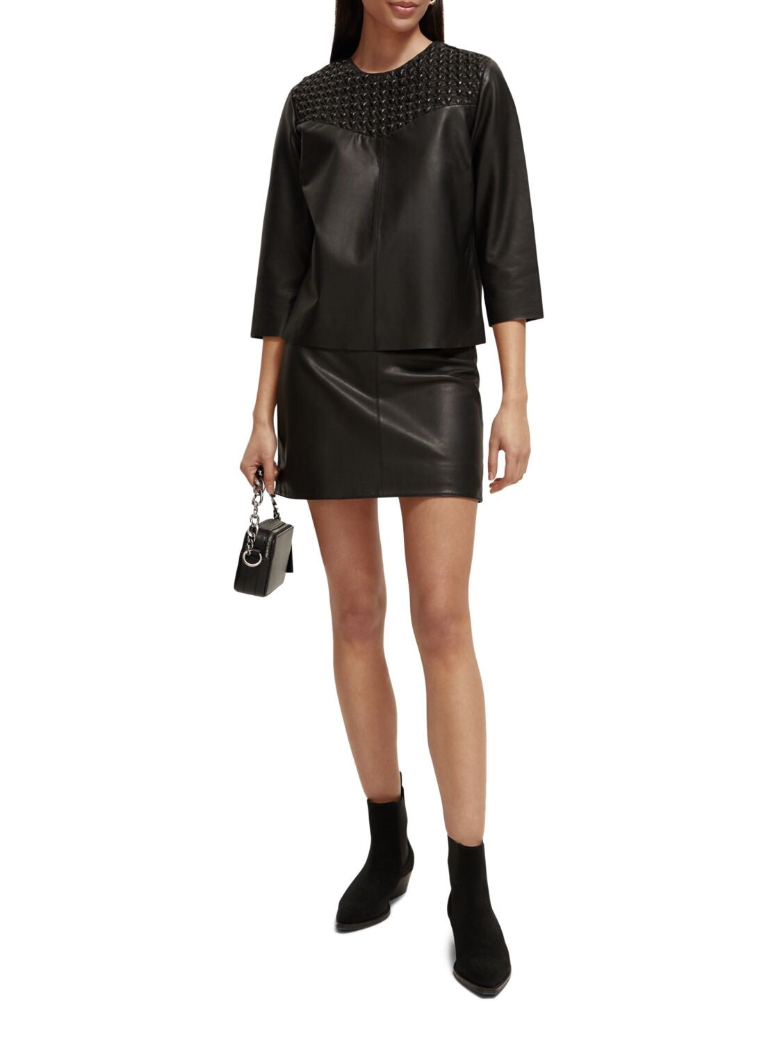 SCOTCH & SODA LEATHER MINI SKIRT BLACK 