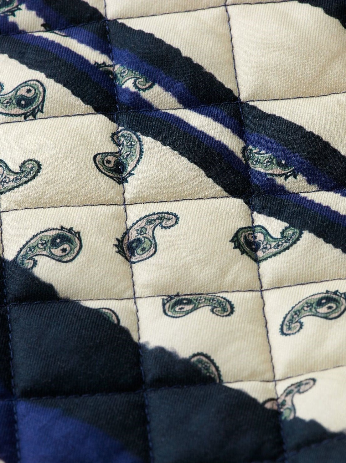 SCOTCH & SODA QUILTED ALL OVER PRINT SHIRT JACKET BLUE PAISLEY STRIPE