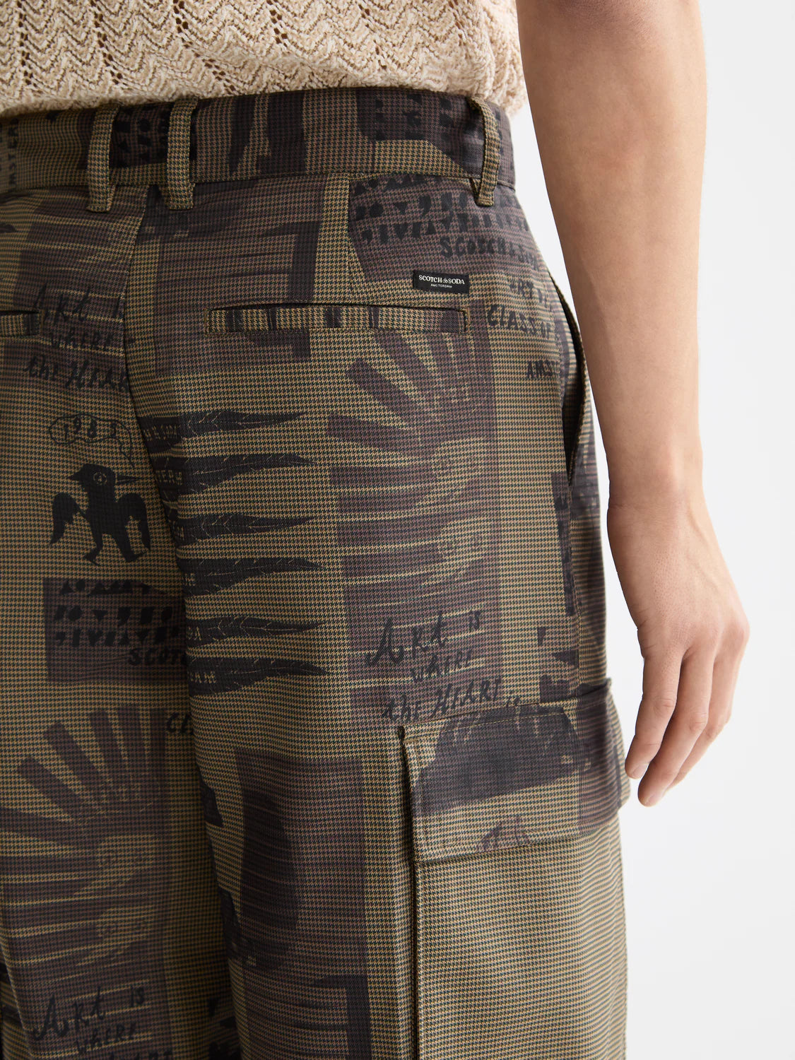 S&S BAGGY FIT PRINTED CARGO PANT ART DEPT HOUNDSTOOTH