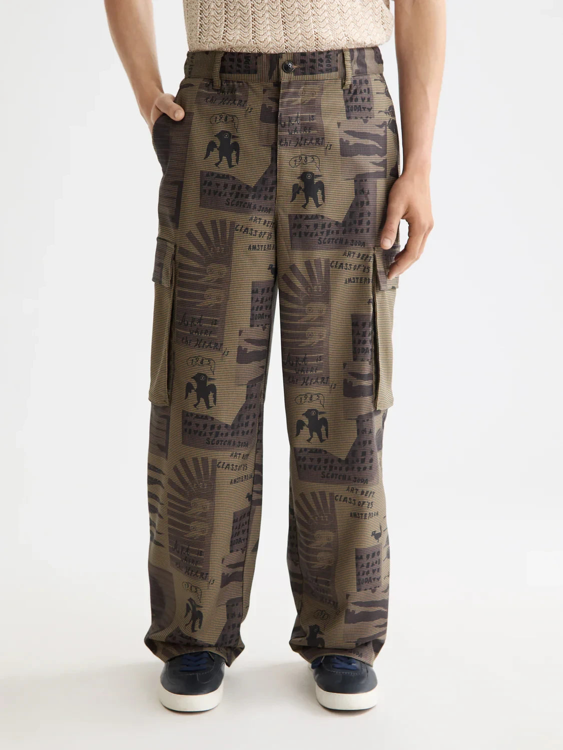 S&S BAGGY FIT PRINTED CARGO PANT ART DEPT HOUNDSTOOTH