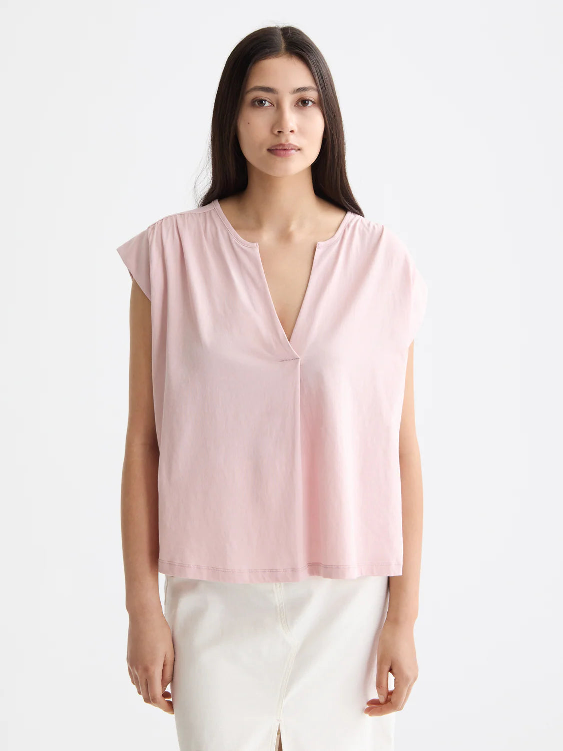 S&S DRAPEY V-NECK TOP BURNISHED LILAC
