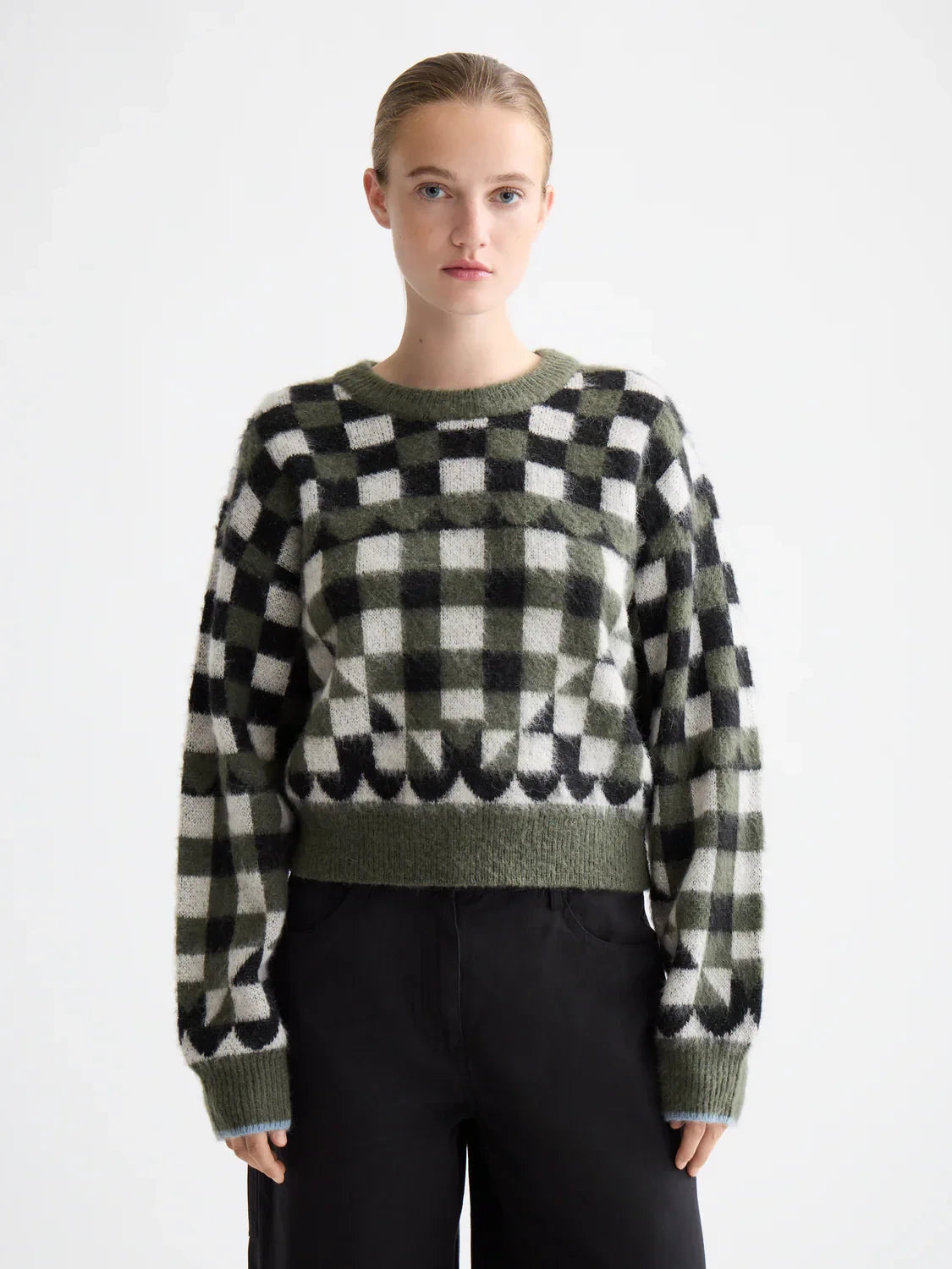 FUZZY JACQUARD SWEATER – ZEBRACLUB FUZZY JACQUARD SWEATER – ZEBRACLUB