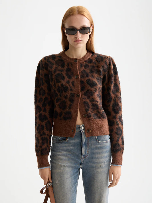 S&S FUZZY JACQUARD CARDIGAN PEACE LEOPARD
