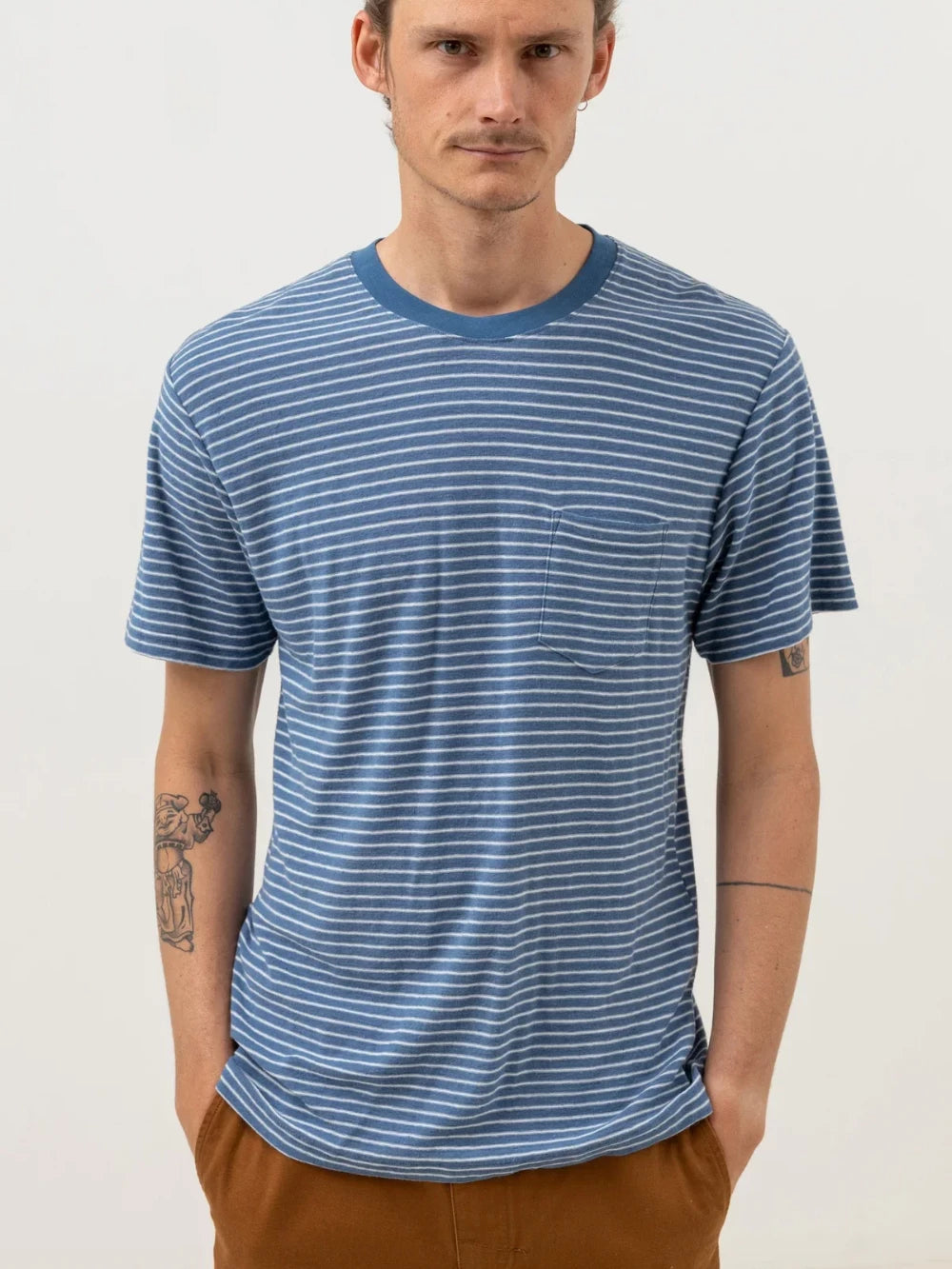 RHYTHM LINEN STRIPE T-SHIRT SLATE