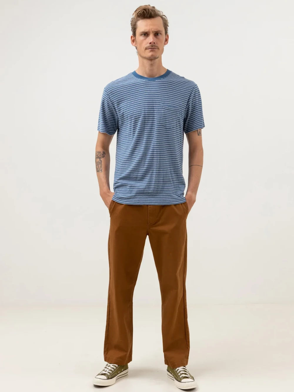 RHYTHM LINEN STRIPE T-SHIRT SLATE
