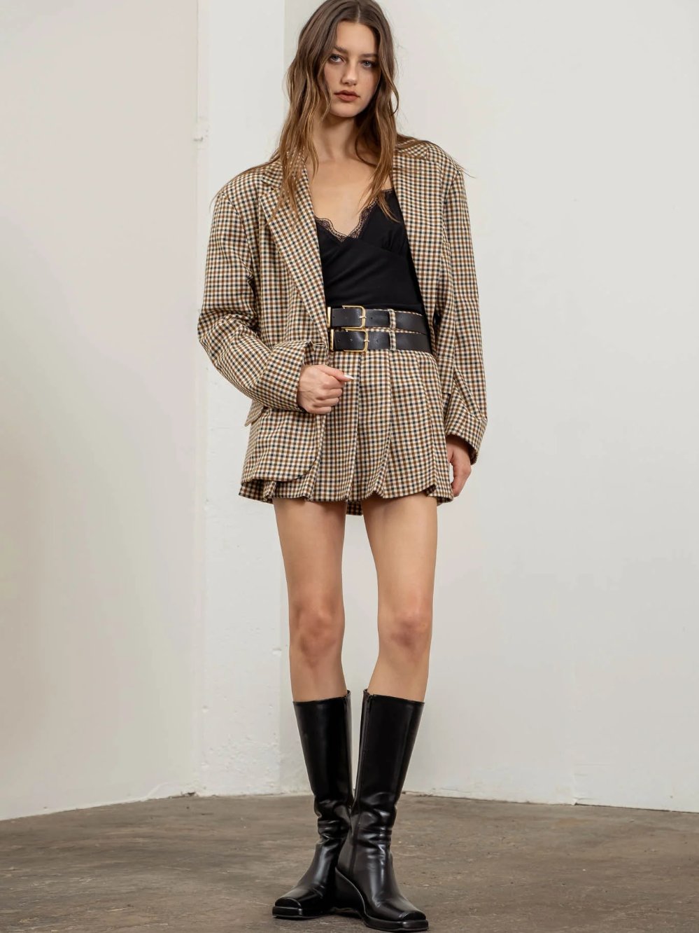 MOON RIVER TAILORED BLAZER JACKET BEIGE MULTI