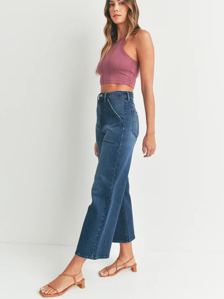 JUST BLACK DENIM THE PATCH POCKET WIDE LEG DARK DENIM