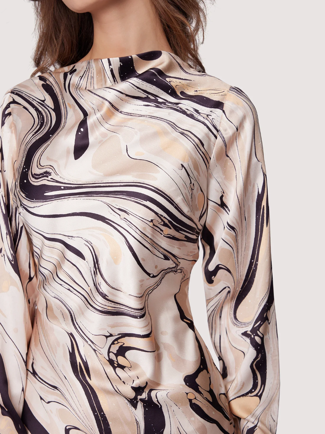 LOST + WANDER OPULENCE LONG SLEEVE MINI DRESS CREAM MULTI