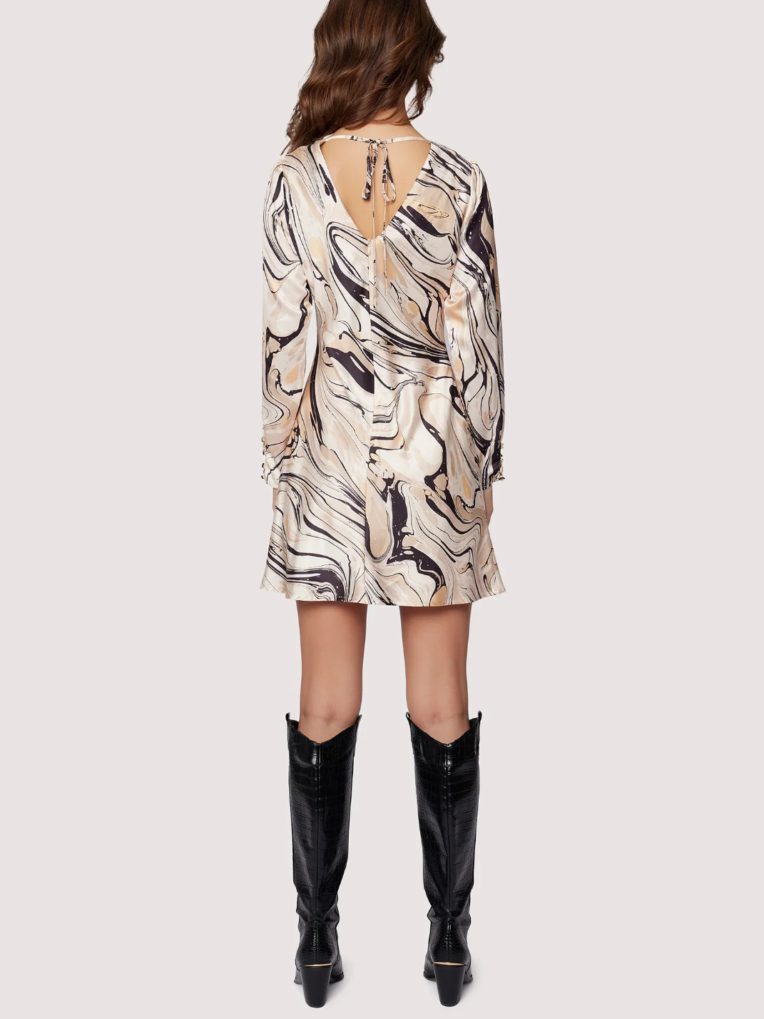 LOST + WANDER OPULENCE LONG SLEEVE MINI DRESS CREAM MULTI