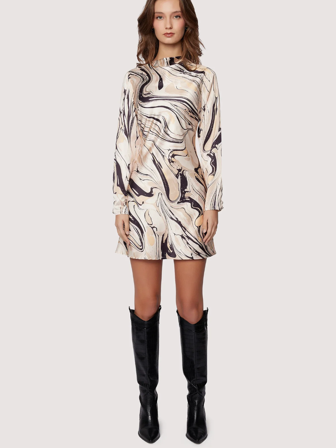 LOST + WANDER OPULENCE LONG SLEEVE MINI DRESS CREAM MULTI