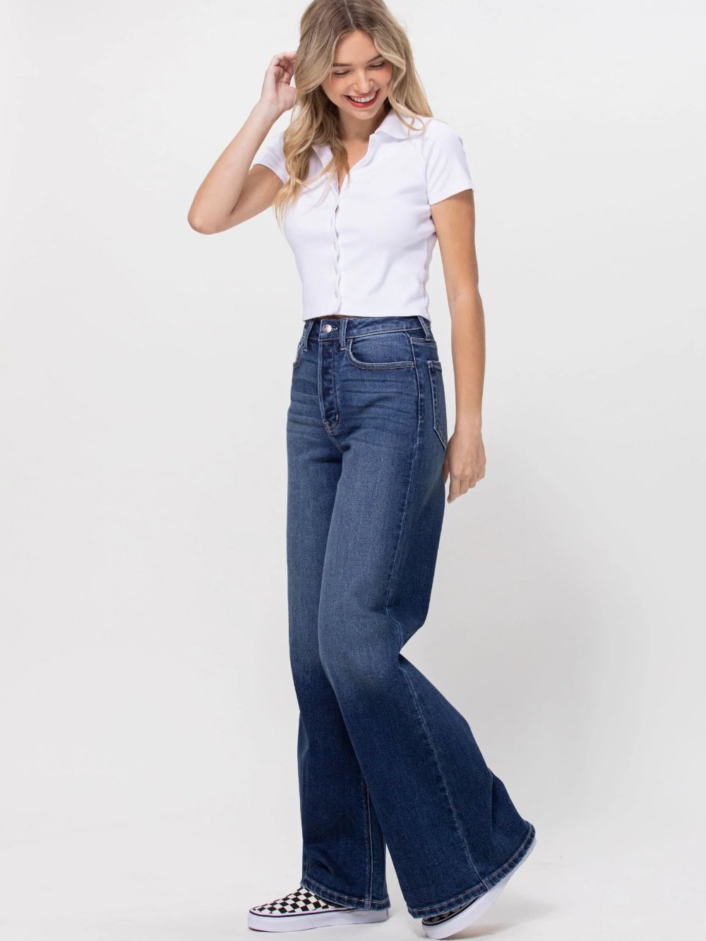 CELLO HIGH RISE WIDE LEG JEANS DARK DENIM