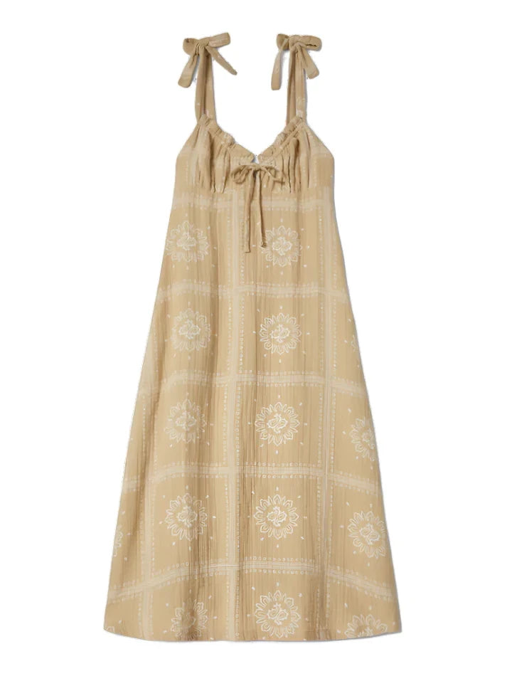 BRIXTON WANDERING TIE DRESS PALE KHAKI BANDANA