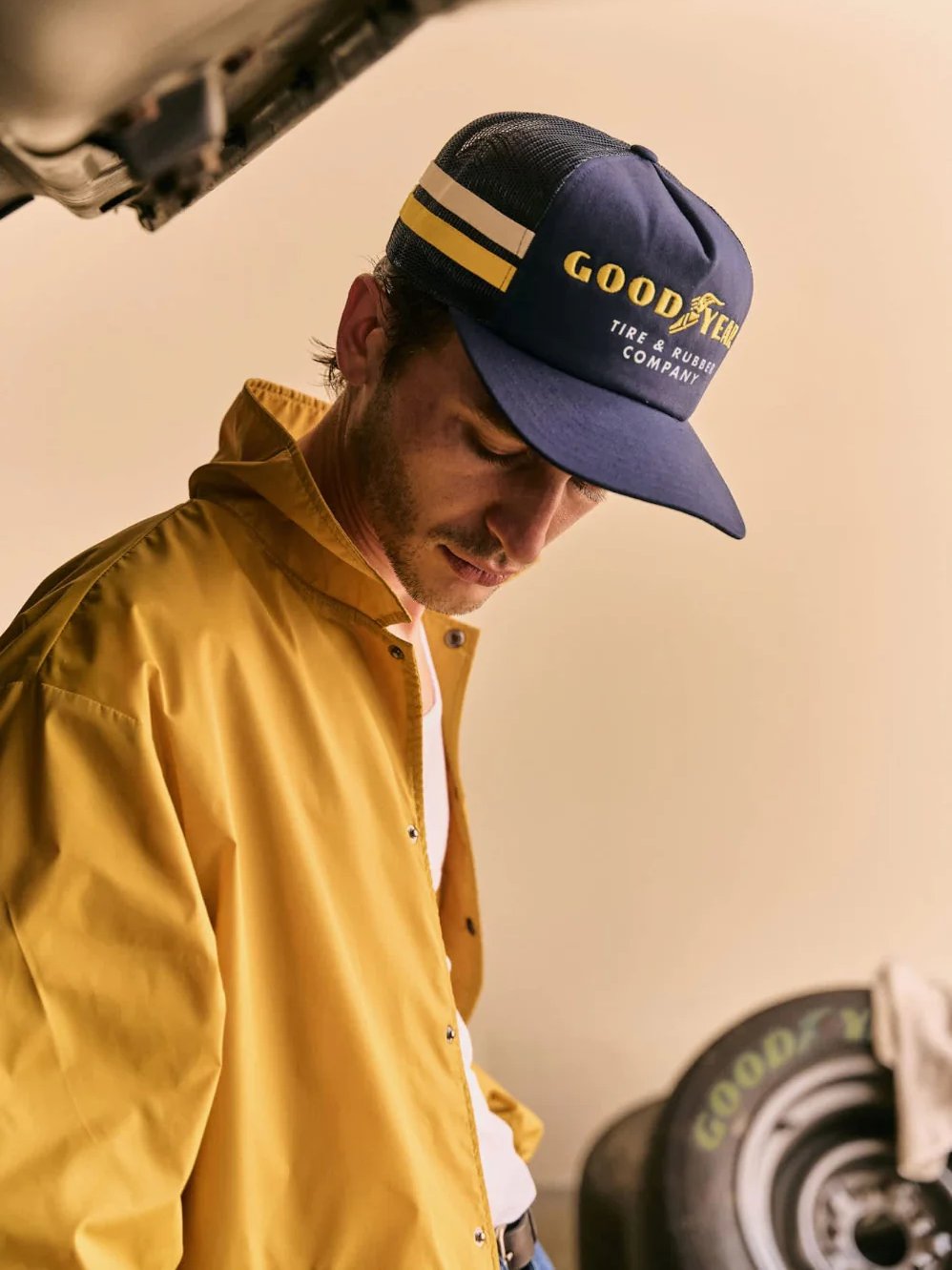 BRIXTON GOODYEAR SERVICE TRUCKER HAT NAVY
