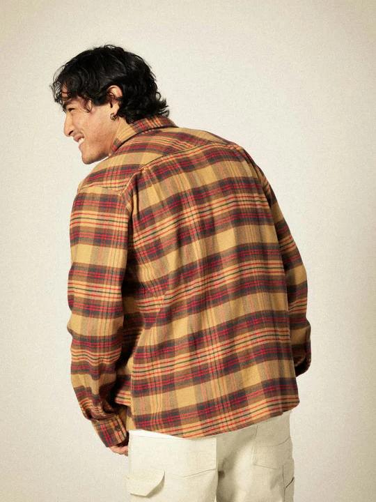 BRIXTON BOWERY L/S FLANNEL CURRY/WASHED BLACK/CRIMSON