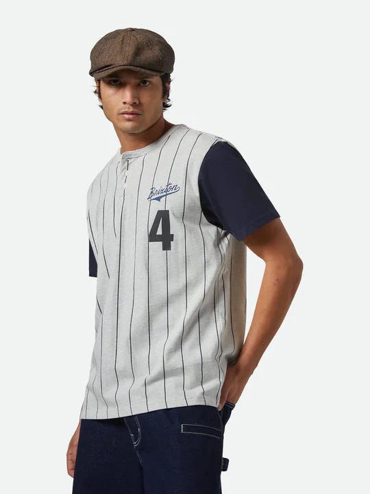 BRIXTON THE LEAGUE BASEBALL TEE HEATHER GREY ASH/WASHED NAVY