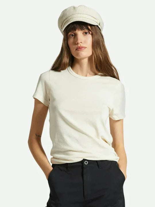 BRIXTON CAREFREE ORGANIC SLIM CREW TEE WHITE SMOKE