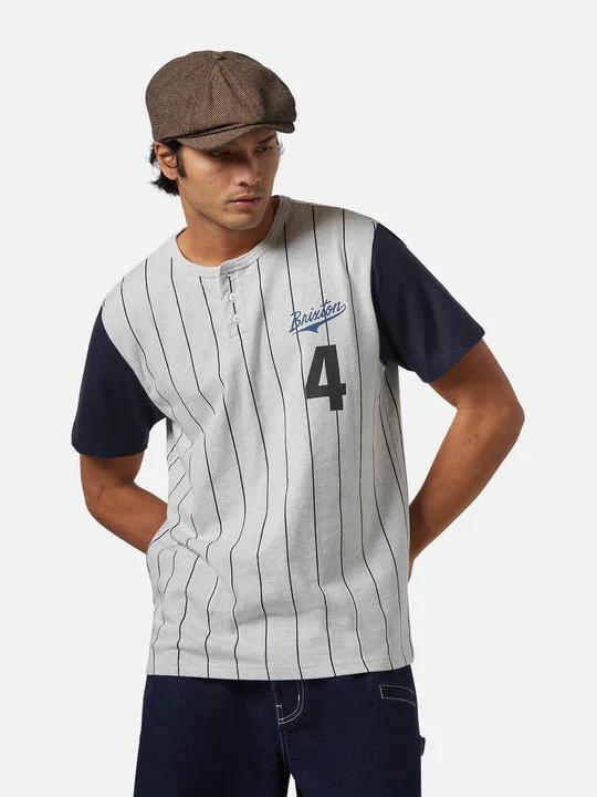 BRIXTON THE LEAGUE BASEBALL TEE HEATHER GREY ASH/WASHED NAVY