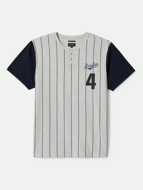 BRIXTON THE LEAGUE BASEBALL TEE HEATHER GREY ASH/WASHED NAVY