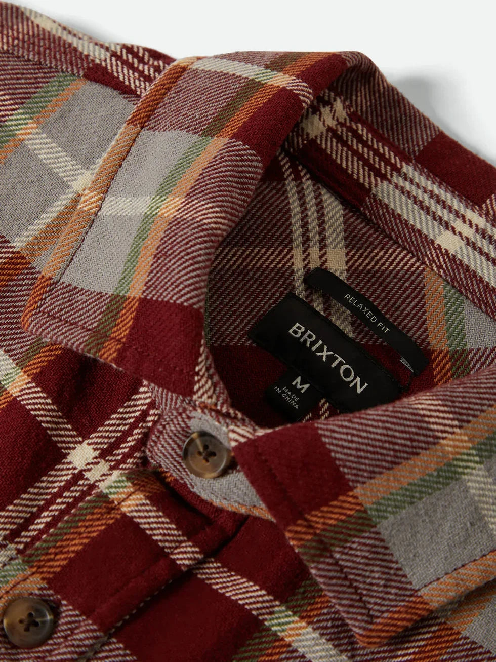 BRIXTON VINTAGE WASH FLANNEL MAROON/BEIGE/GREEN