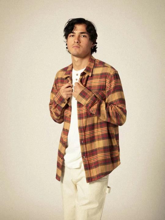 BRIXTON BOWERY L/S FLANNEL CURRY/WASHED BLACK/CRIMSON