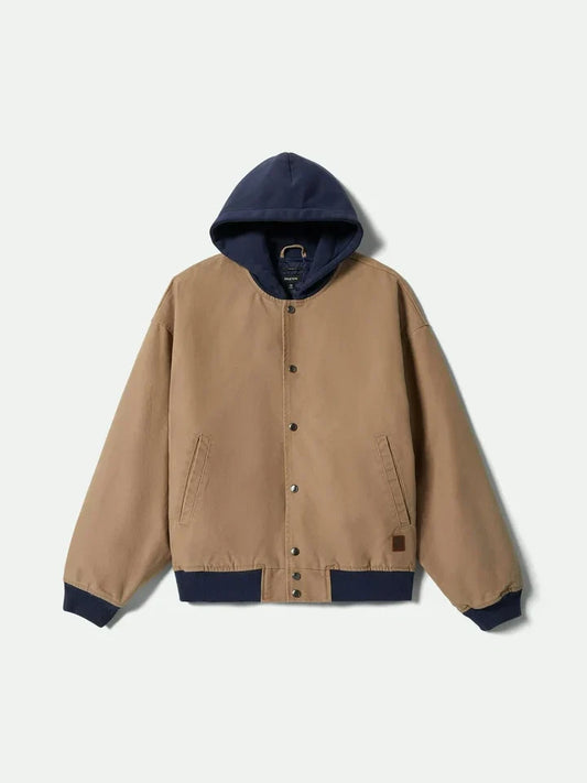 BRIXTON CANVAS HOODED BOMBER JACKET KHAKI/INDIGO
