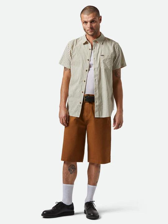 BRIXTON CHARTER PRINT SHORT SLEEVE SHIRT WHITECAP/IVY GRN STRIPE
