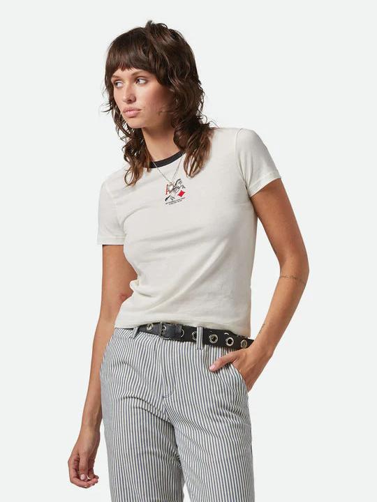 BRIXTON ACES FITTED CREW T-SHIRT OFF WHITE/BLACK