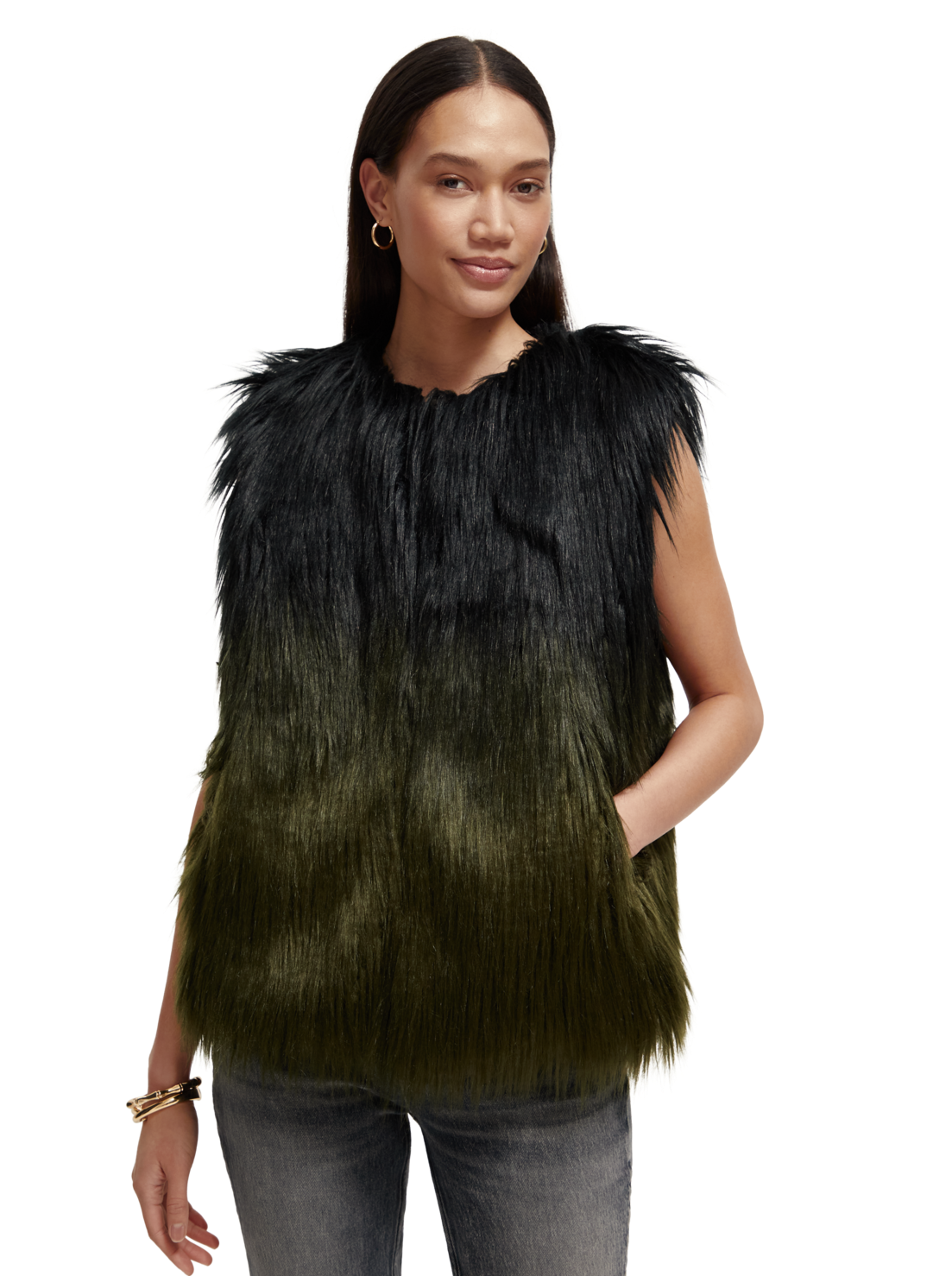 SCOTCH & SODA GRADIENT FAUX FUR GILET BLACK