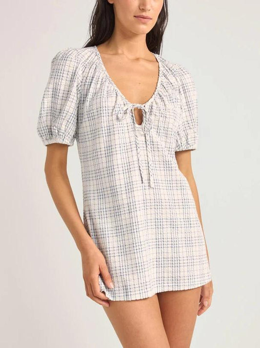 RHYTHM DESI PLAID MINI DRESS BLUE