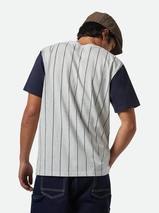 BRIXTON THE LEAGUE BASEBALL TEE HEATHER GREY ASH/WASHED NAVY