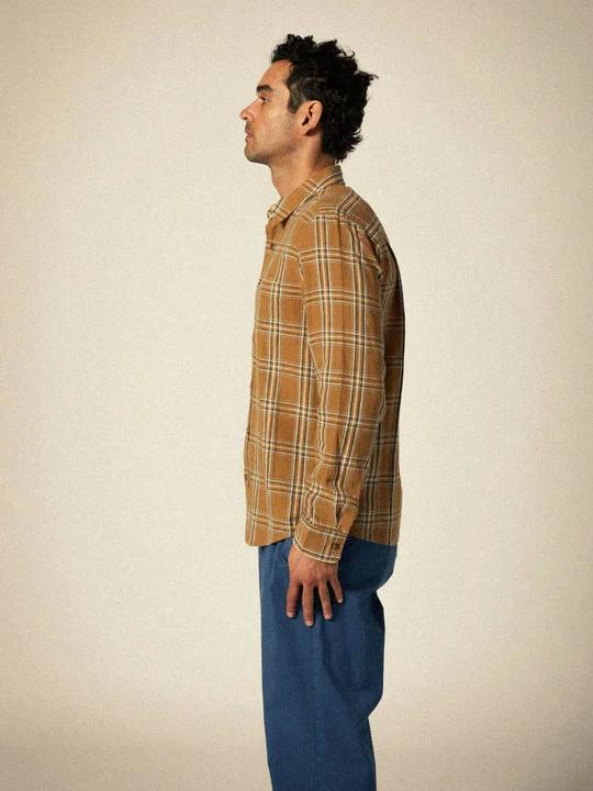 BRIXTON CHARTER LINEN BLEND L/S WOVEN WASHED COPPER/WHITECAP PLAID