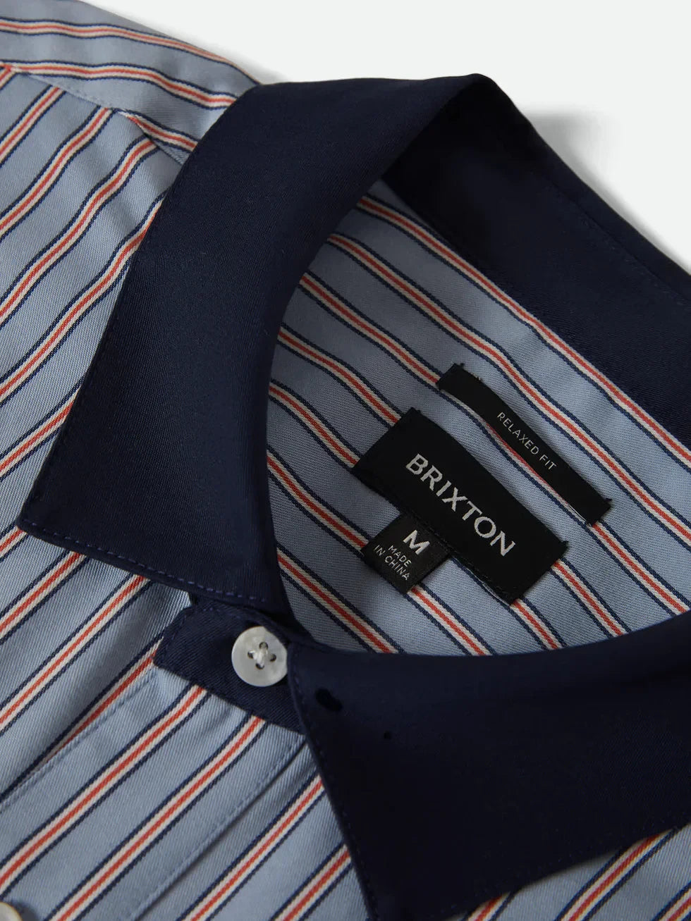BRIXTON BUILDERS OLSON SHORT SLEEVE SHIRT BLUE STRIPE