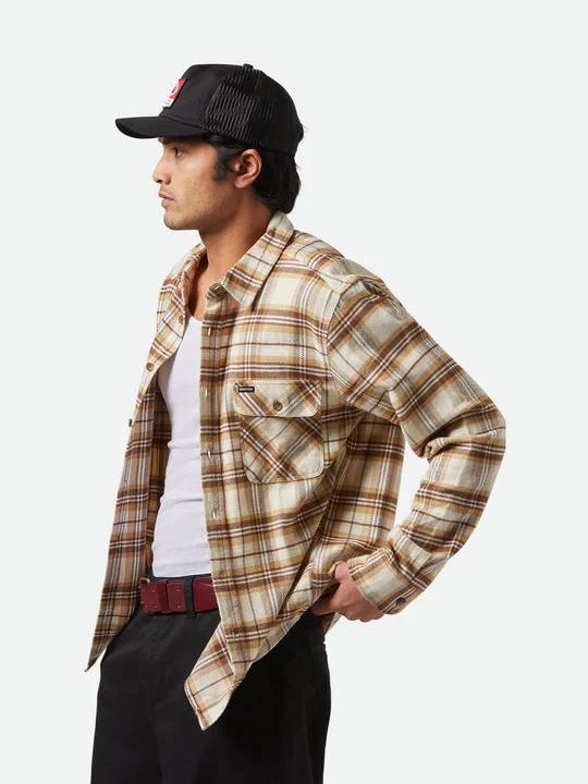 BRIXTON BOWERY FLANNEL WHITECAP/SAND/PINECONE BROWN
