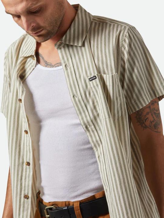 BRIXTON CHARTER PRINT SHORT SLEEVE SHIRT WHITECAP/IVY GRN STRIPE