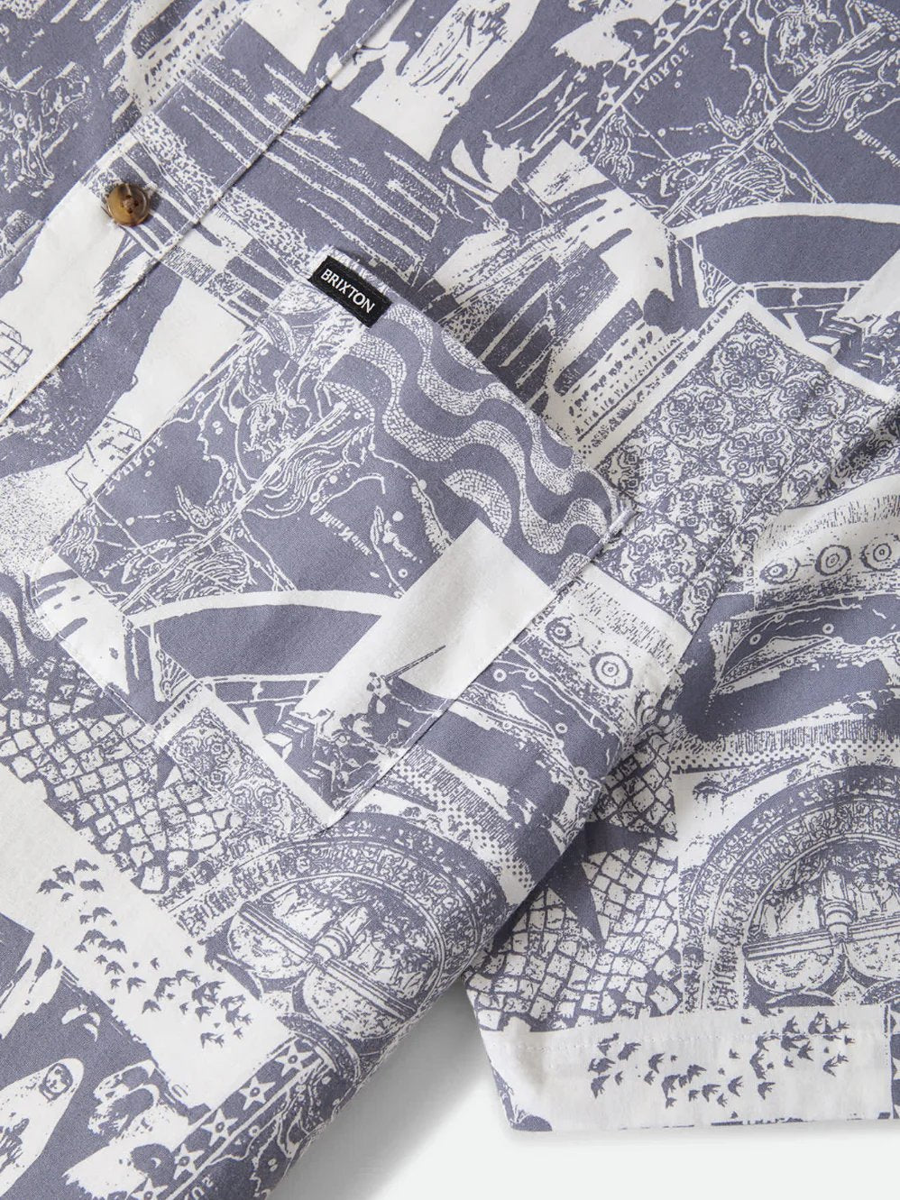 BRIXTON CHARTER PRINT SHORT SLEEVE SHIRT NAVY/WHITE COLLAGE
