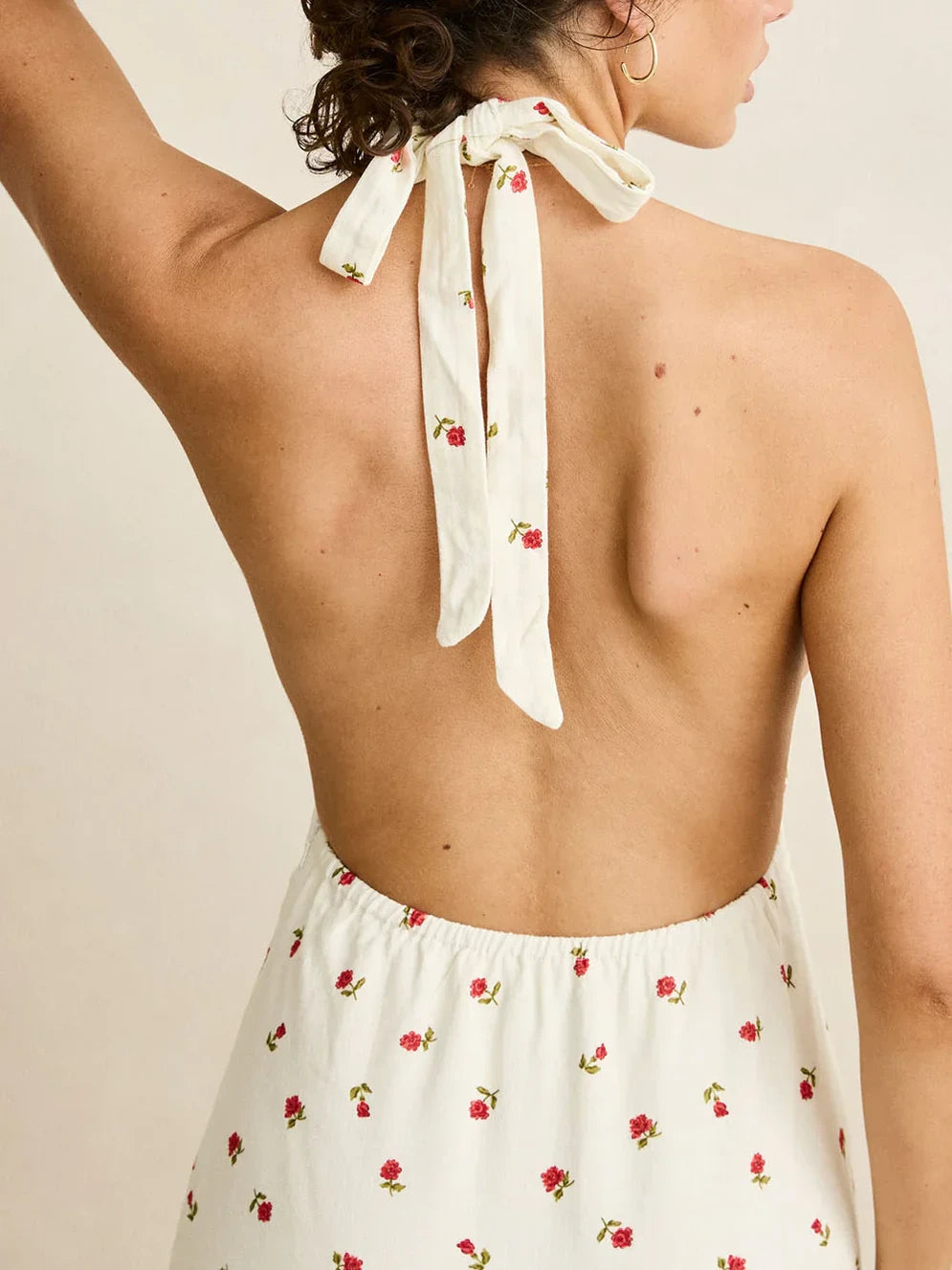 RHYTHM MILA FLORAL HALTER NECK MAXI DRESS CREAM